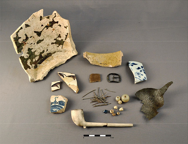 Examples of some of the artifacts uncovered within the footprint of what would have been the manor of the Leber Site during the 2014 archeological excavation dating back to the 17th century, when a seigneural farm operated in the area.