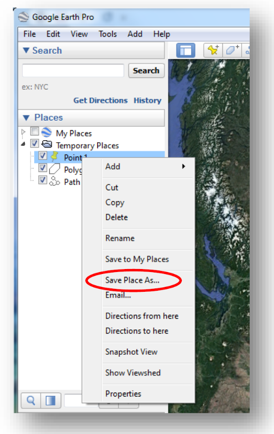 Screenshot of the Save Places As… menu option