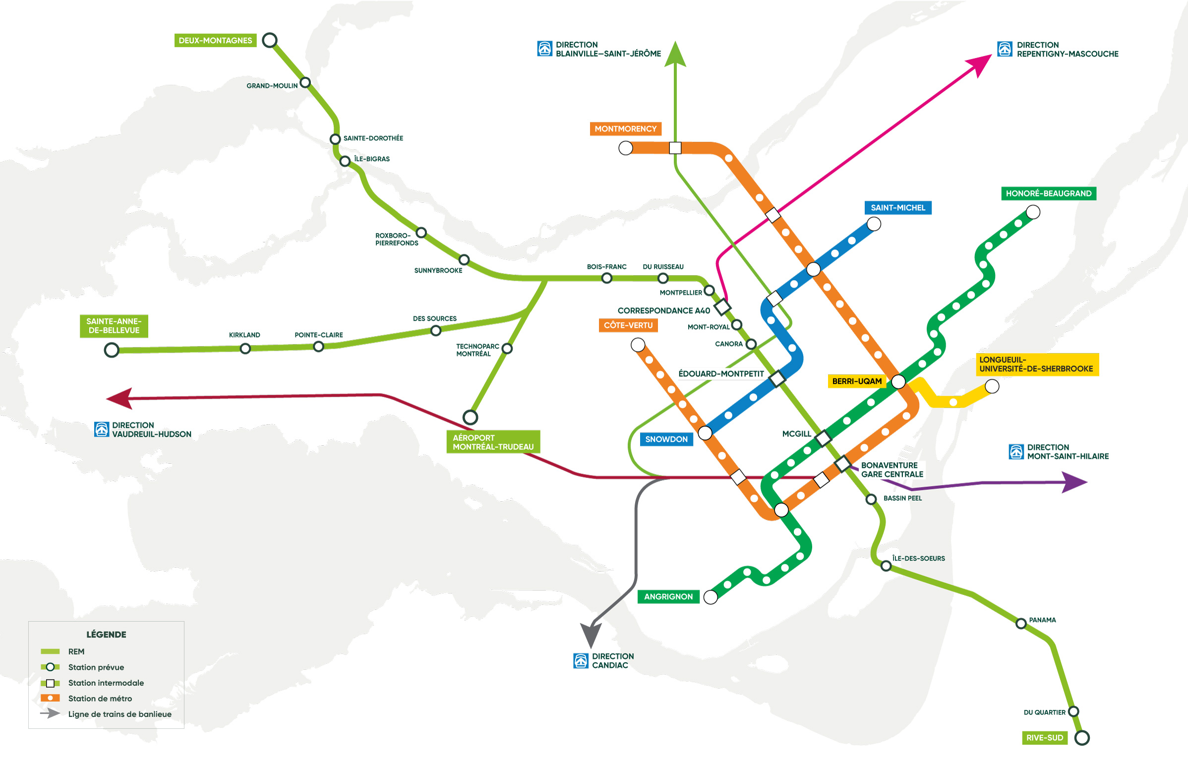 Carte des trajets du Réseau express métropolitain