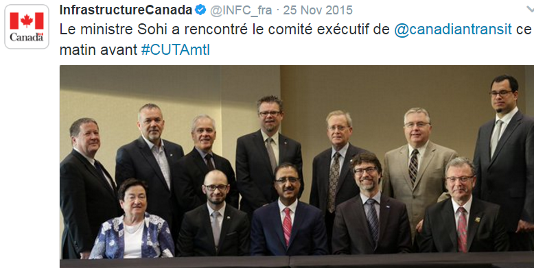 Le ministre Sohi rencontre des membres de l'ACTU à Montréal, novembre 2015.